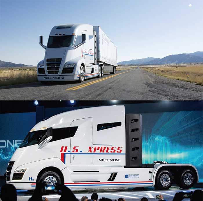 Nikola Oneはニコラトラックの旗艦車。ドアが側面中央部にある、欧州車にも見られない特徴あるキャブオーバー型デザインはアメリカでは特に斬新に映る。大陸横断のような長距離運行に耐える航続距離（レンジ）があり、キャブ後部にフルサイズベッドを二段に作り込んだ居住区もある。予約受付中...ザ・トラック